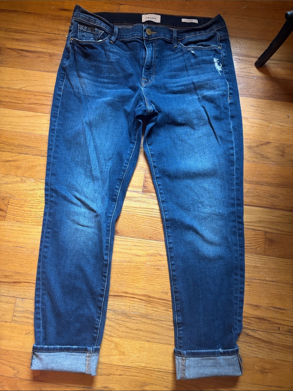 Frame Blue Distressed Slim Crop Jeans